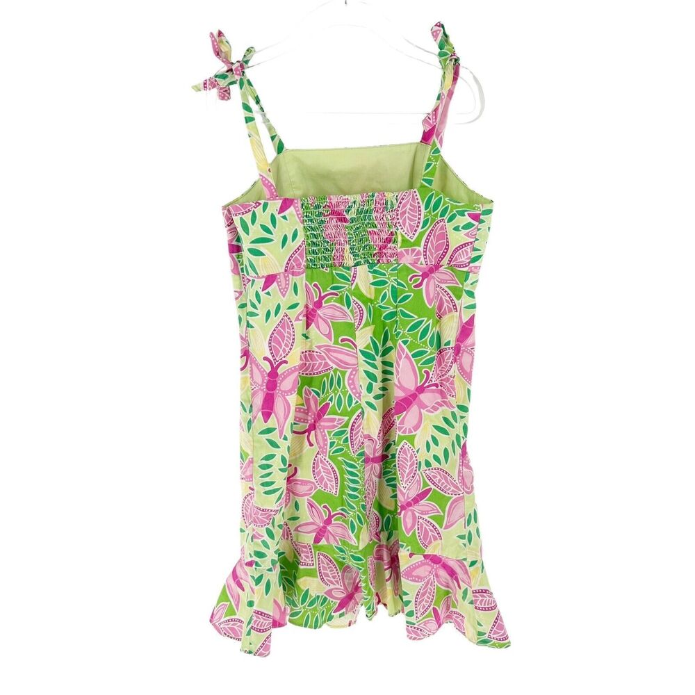Lilly Pulitzer Dress Girls 8 Green Pink Floral Hawaiian Sundress Resort Vintage - Picture 2 of 14